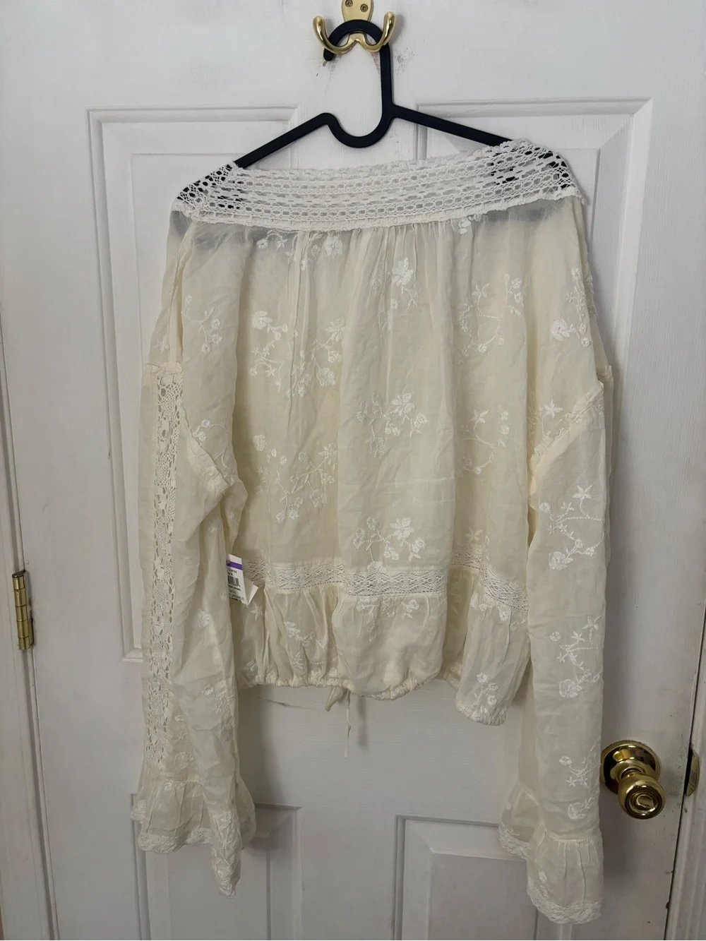 Free People Ivory Crochet-Trim Peasant Blouse NWOT